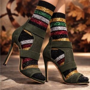 Steve Madden Olive Green Strappy Mesh Heels – 5” Stiletto sandals Sz 8.5